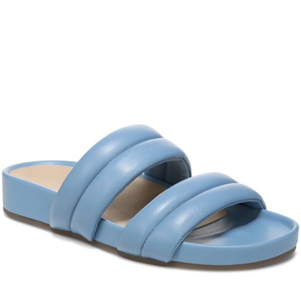 Vionic Mayla Slip On Sandals Double Puffy Strap Slides Blue Shadow Size 7 NEW - Picture 2 of 6